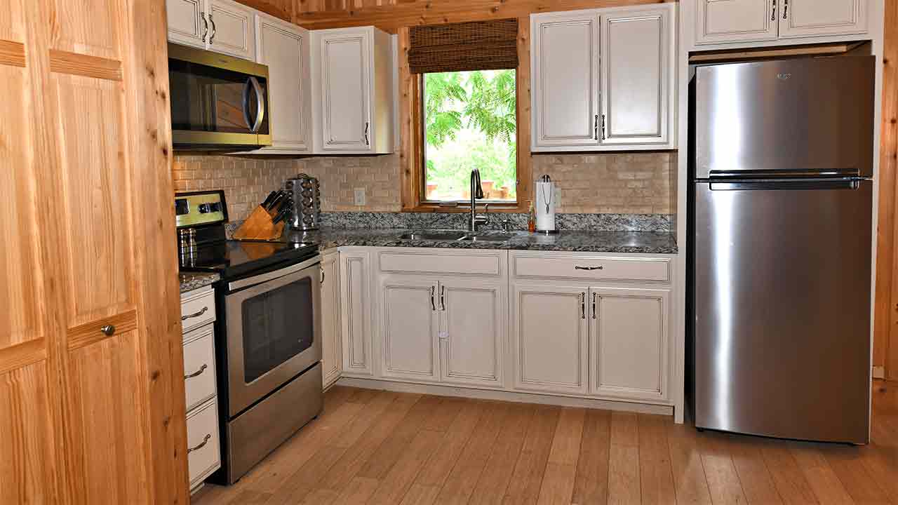 Cottage kitchen of open to great room.