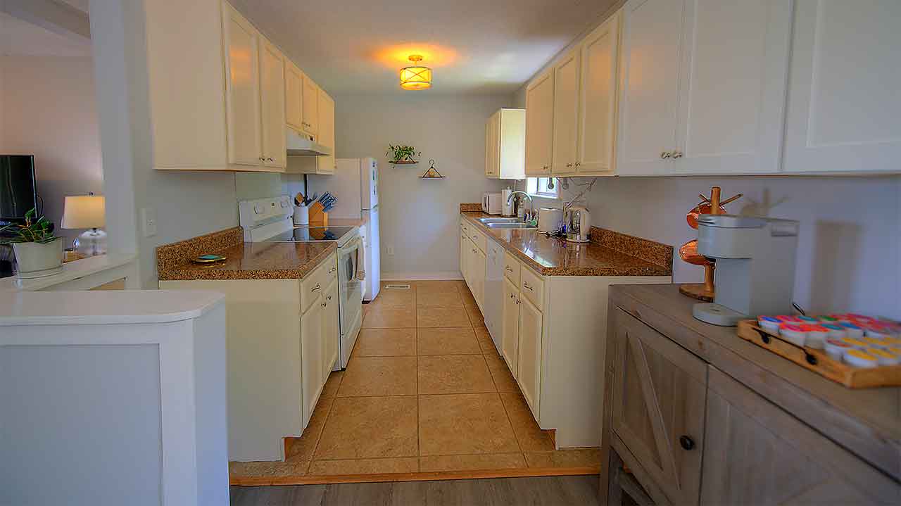 Kitchen for preparing meals to enjoy on deck.