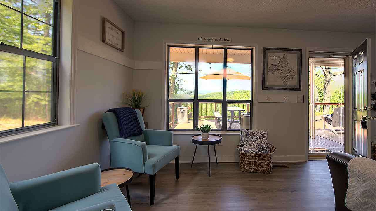 Living room brings the outdoors into the house.